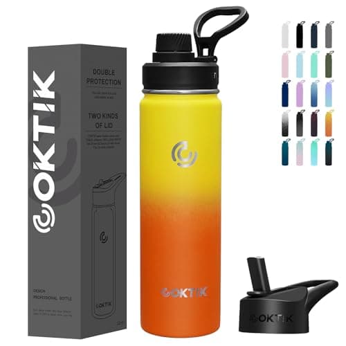 COKTIK Insulated Stainless Steel Water Bottle With Straw Lid, 22 oz Wide Mouth Double Wall Vacuum Insulated Water Bottle Leakproof Lightweight for Hiking, Biking, Running(Fire) - Image 1