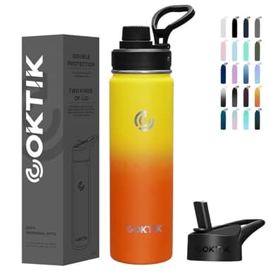 COKTIK Insulated Stainless Steel Water Bottle With Straw Lid, 22 oz Wide Mouth Double Wall Vacuum Insulated Water Bottle Leakproof Lightweight for Hiking, Biking, Running(Fire) - Image 1