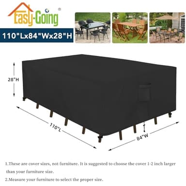 Easy-Going Rectangle Patio Furniture Cover Waterproof Outdoor Dining Table and Chair Cover Anti-UV Outside Sectional Sofa Set Covers (110"L x 84"W x 28"H, Black) - Image 2