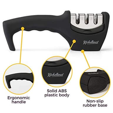 4-in-1 Kitchen Knife Accessories: 3-Stage Knife Sharpener Helps Repair, Restore, Polish Blades and Cut-Resistant Glove (Black) - Image 3