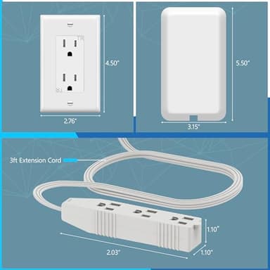 LIDER Flat-Face Outlet Extender with 3 Receptacles, Ultra-Thin Wall Plate Plug with Cord Extender and 3-Outlet Power Strip, 3ft Cord, LWE3-315-W, ETL-Listed, White - Image 2