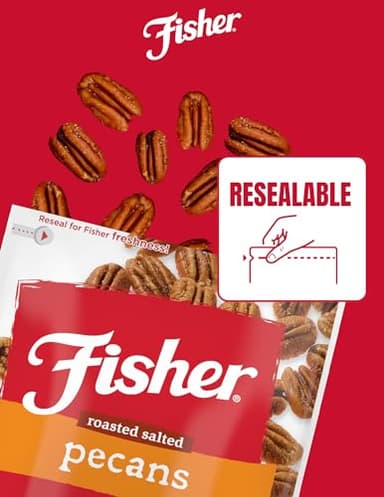 Fisher Snack Roasted Salted Pecans, 4.5 oz (Pack of 1), Mammoth Salted Pecans in Resealable Pouch, Perfect for Gifting or Personal Enjoyment, Crunchy, and Irresistibly Roasted - Image 4