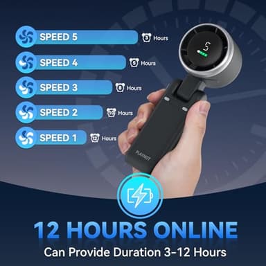 PlayHot Portable Handheld Turbo Fan, 5 Gear Wind, Battery Operated, Up to 12 Working Hours, 3 IN 1 Hand Fan with Air Turbo Tech Cooling Fan for Outdoor Activities, Travel, Beach (Black) - Image 3