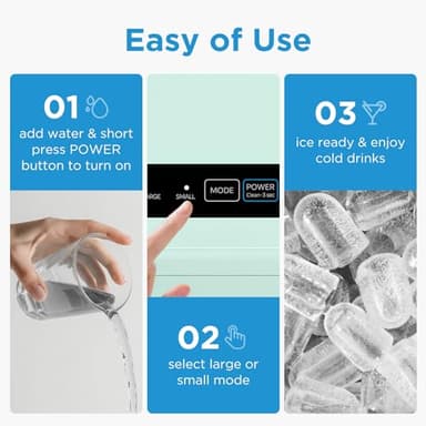 Midea MERI26B1AGN Ice Maker Countertop, Portable Ice Maker 26lbs, 8 Cubes Ready in 6 Mins, Self-Cleaning with Ice Basket and Scoop, 2 Sizes of Bullet Ice for Home, Camping, Office, Party - Image 6