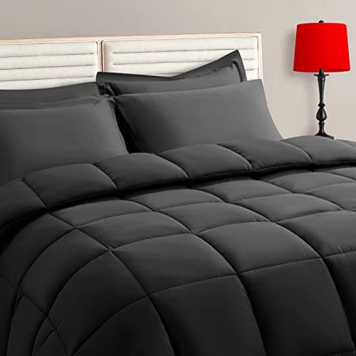 TAIMIT California King Comforter Set - 7 Pieces, Bed in a Bag Bedding Sets with All Season Soft Quilted Warm Fluffy Comforter,Flat Sheet,Fitted Sheet,2 Pillow Shams,2 Pillowcases,Dark Grey - Image 1