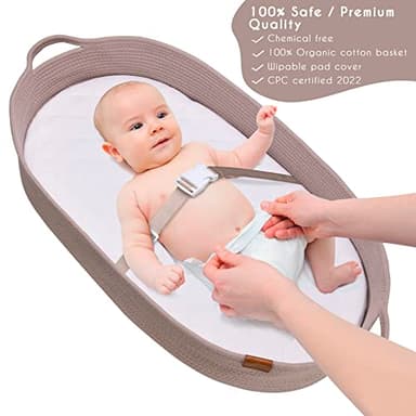 PeraBella XL Baby Changing Basket for Dresser Top, Moses Baskets for Newborn, Portable Baby Diaper Changing Pad Table Topper for Dresser, Moses Bassinet Mat with Waterproof Pad Cover and Diaper Caddy - Image 8