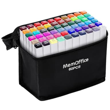 MemOffice 60 Colors Dual Tip Artist Alcohol Markers Set with Carrying Case - Perfect for Coloring, Drawing, Sketching, Card Making and Illustration - Perfect for Adults and Kids - Image 1