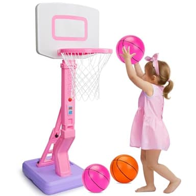 Toddler Pink Basketball Hoop Indoor Outdoor Age 1-3, Adjustable Kids Basketball Hoop with 3 Balls Backyard Outside Girls Basketball Goal Sport Toys for 1 2 3 4 Year Old Baby Girl Birthday Gifts - Image 1
