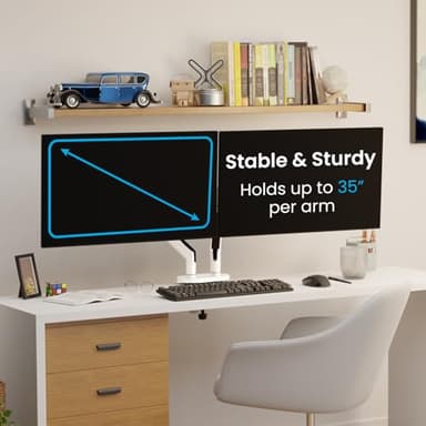 EVEO Premium Dual Monitor Mount 14"-35” Dual Monitor Arm VESA Bracket Adjustable Height Gas Spring Dual Monitor Stand, Screen Full Motion Dual Monitor Arm-Computer Monitor Stand for 2 Screens - White - Image 4