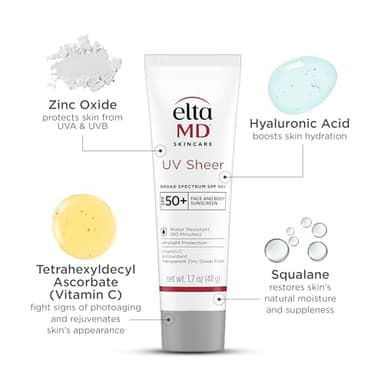 EltaMD UV Sheer Face and Body Sunscreen SPF 50+, Oil Free, No White Cast Sunscreen for Face and Body, Zinc Oxide Formula, 1.7 oz Tube - Image 6