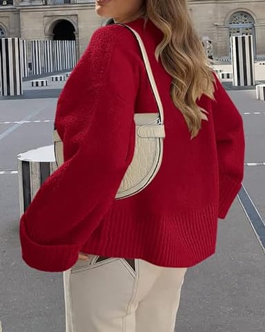 PRETTYGARDEN Women's Fall Oversized Sweaters Casual Crewneck Pullover Long Sleeve Fuzzy Chunky Knit Tops Blouse (Red,Medium) - Image 2