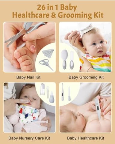 Lictin Baby Healthcare and Grooming Kit, 26 in 1 Rechargeable Nail Trimmer Electric Set,Safe File with Auto Light, Newborn Nursery Health Care Portable Safety Set for Infant Toddlers Boys Girls, Grey - Image 7