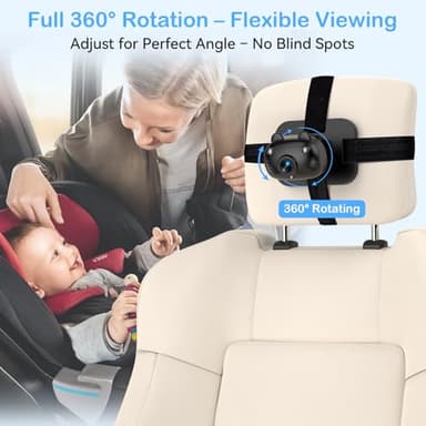 Dual Baby Car Camera for 2 Kids - 6.9'' Split Screen Ultrawide HD Display with Two Cameras, Easy Setup, Rotatable Night Vision Cameras, Ideal for Parents, Grandparents, Safe & Clear Viewing - Image 6