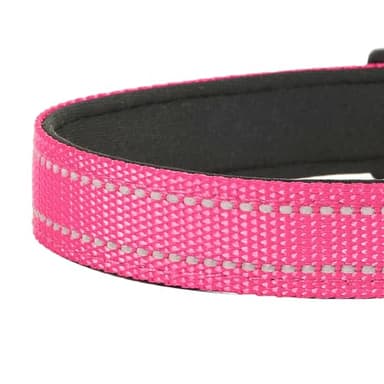 PWOD Reflective Dog Collar, Adjustable Soft Neoprene Padded Nylon Pet Collars with Buckle for Medium Dogs, Hotpink,M - Image 5