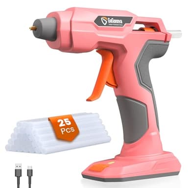 GoGonova Glue Gun Zuel, 20s Fast Preheating Anti-drip Cordless Glue Gun, 2Ah USB-C Rechargeable Hot Glue Gun Kit with 25 Pcs Mini Glue Sticks, Smart Power-Off (Pink-25) - Image 1