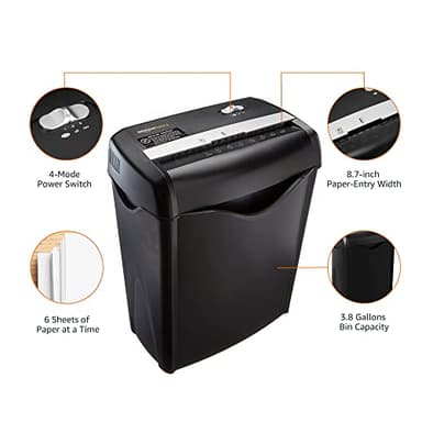 Amazon Basics 6 Sheet Cross Cut Paper and Credit Card Home Office Shredder with 3.8 Gallon Bin, Black - Image 8