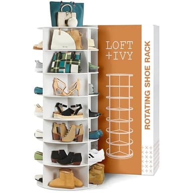 LOFT + IVY 7 Tier Rotating Shoe Rack Tower – 360° Spinning Storage Organizer, Modern Round Shoe Carousel for Closet, Entryway, Bedroom – Space Saving Rotating Lazy Susan Storage Tower - Image 1