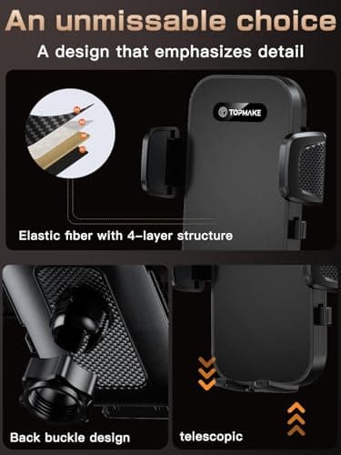 Topmake Car Phone Holder Mount,【2025 Upgrade】 3-in-1 Cell Phone Holder for Car, Dashboard Windshield, Suction Cup Hands-Free Car Phone Stand, Automobile Cradles Universal,Black - Image 4