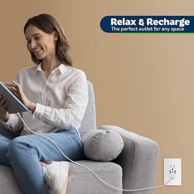 TOPGREENER USB Outlet, 3-Port Type C 3.6A 18W Wall Outlet, 15 Amp Receptacle, Charging Power Outlet with USB Ports, Compatible with iPhone 17 Series & More, UL Listed, TU21536AC3-2PCS, White, 2 Pack - Image 6