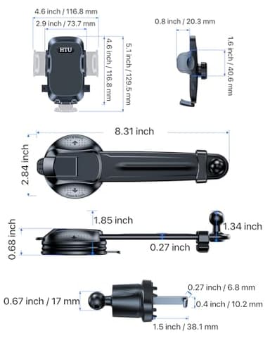HTU [True Military-Grade Car Phone Holder [2025 Upgraded Strongest Suction & Vent Clip] Cell Phone Car Mount for Dashboard Windshield Vent Truck Cradle Dash Stand,(Black) - Image 9