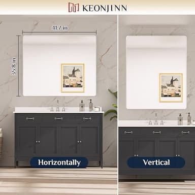 Keonjinn 42 x 36 Brushed Nickel Bathroom Vanity Mirror, Large Rounded Rectangle Bathroom Mirrors for over Sink, Metal Framed Silver Mirror for Wall, Shatterproof HD Tempered Glass(Horizontal/Vertical) - Image 8