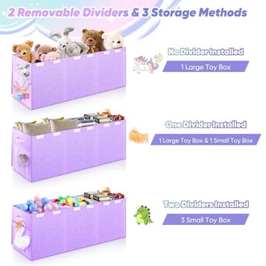 Mabahoo Extra Large Toy Box, Toy Chest for Kids Boys Girls, Collapsible Sturdy Storage Organizer with Mesh Pockets, 40"x14"x16" Kids Box Bins Baskets for Nursery, Playroom, Purple - Image 6