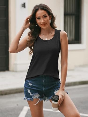 AUTOMET Womens Loose Fit Casual Flowy Tank Tops Round Neck Trendy Sleeveless Summer Tops Clothes Outfits 2024 Black XL - Image 2