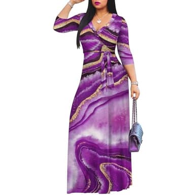 FANDEE Plus Size Maxi Dress for Women Casual Summer Sundress V-Neck 3/4 Sleeve - Image 3