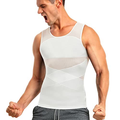 TAILONG Men's Compression Shirt for Body Shaper Slimming Vest Tight Tummy Underwear Tank Top (White, Medium) - Image 1