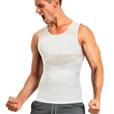 TAILONG Men's Compression Shirt for Body Shaper Slimming Vest Tight Tummy Underwear Tank Top (White, Medium) - Image 1