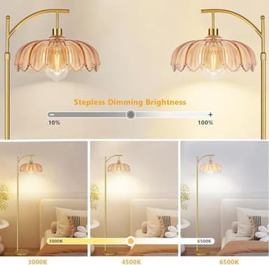 QIYIZM Floor Lamp for Living Room,Bedroom,Gold Dimmable Standing Lamp with Remote,Mid Century Modern Brass Tall Lamp Retro Vintage Green Glass Lamp Floor Light Boho Bohemian - Image 2