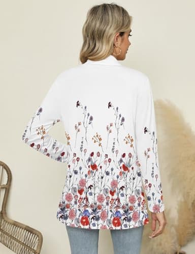 Micoson Women's Casual Lightweight Thin Long Sleeves Cardigans Soft Drape Open Front Fall Dusters Floral White Pink L - Image 6