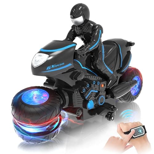 Eulogia Remote Control Motorcycle Toys New Upgraded RGB Wheels Lights, RC Motorbike with 2-in-1 Remote, Gesture Sensing Stunts Dirt Bike, 360° Rotating High Speed Motocross Car for Boys Girls Gift - Image 1