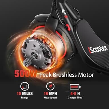 iScooter Electric Scooter for Adults & Teens, 500W Motor, Up to 15 Miles Range, 19 MPH Top Speed, Cruise Control, Dual Braking System, Foldable E-Scooter for Commuting & Campus Use - Image 3