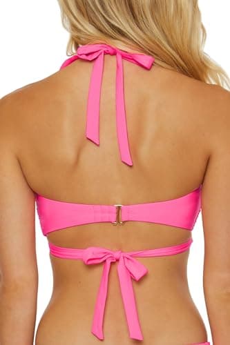 Soluna Swim Buckle Up - Women's Shirred Bandeau Bikini Top, Adjustable, Tie Back, Swimwear Separates for Women, Flamingo, D - Image 3