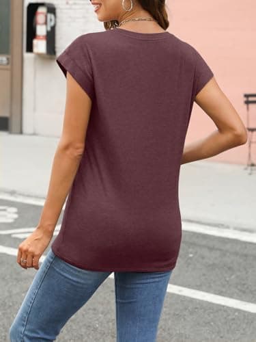 AUTOMET Womens Summer Tops T Shirts Cap Sleeve Business Casual Dressy Spring Fashion Outfits Cute Trendy Vacation Clothes 2025 WineRed S - Image 5