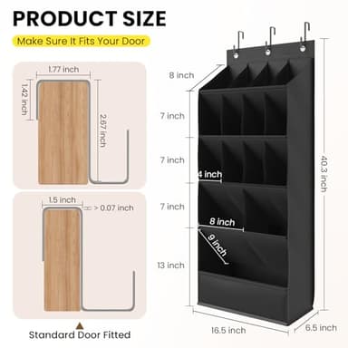 Mefirt Over the Door Shoe Organizer for Closet, Shoes Rack for Closet with 15 Large Pockets, Hanging Shoe Organizers for Boot Storage, Behind the Door Narrow Shoe Holder for Small Shoes, Black - Image 5
