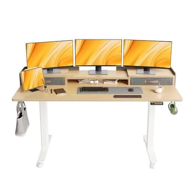 Claiks Standing Desk with Drawers, Adjustable Stand Up Electric Standing Desk Adjustable Height with Storage Shelf and Splice Board, 63 Inch, Natural - Image 1
