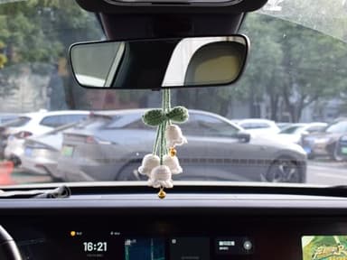 Aiouclay Handmade White Lily of The Valley Car Charm - Knitted Floral Rearview Mirror Pendant & Keychain for Women, Mothers Day Gifts, Home & Auto Decor (Elegant White, Adjustable Length) - Image 5