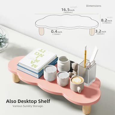 AFOOYO Monitor Stand Riser,Cloud-Shaped Sturdy Wood Computer Monitor Riser, Laptop Monitor Stand, Multi-Purpose Desktop Organizer Riser for Computer, Laptop, Printer, TV,Pink - Image 4