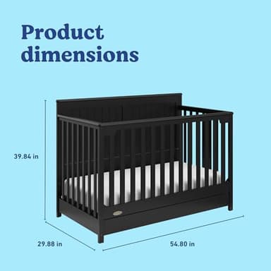 Graco Hadley 5-in-1 Convertible Crib with Drawer (Black) – Combo, Includes Full-Size Nursery Storage, Converts from Baby Crib to Toddler Bed, Daybed - Image 7
