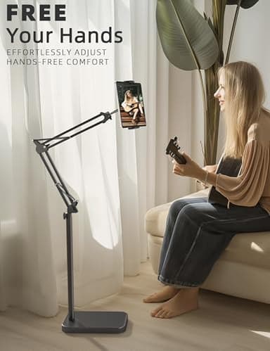 BluuSuuk Tablet Floor Stand with 11lb Stable Base - Adjustable Height Stretchable Arm Swivel Holder Mount, Compatible with iPad Pro Air Mini 12.9/9.7, Kindle, Galaxy Tab, Cell Phones (4.7''-13'') - Image 3