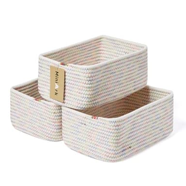 MiniArk Small Storage Baskets for Organizing | Closet Organizer Bins | Shelf Toy Basket | Woven Rope Baskets | Cube Decorative Box | Shallow Basket | 11.5x7.5x4.7” | 3 Packs Rainbow - Image 1