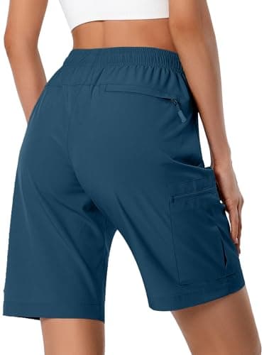 Women's Lightweight Hiking Cargo Shorts Quick Dry Athletic Shorts for Camping Travel Golf with Zipper Pockets Water Resistant Dusty Blue - Image 3