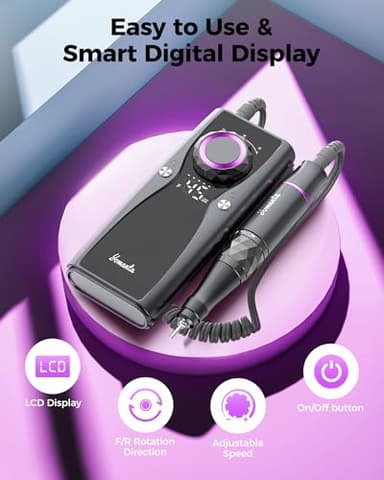 Yomanta Electric Nail Drill Professional Kit: 45,000 RPM USB Rechargeable Efile Nail Drill Nail File with 12 Bits for Polishing Gel/Acrylic Nails- Portable Manicure Tool Set for Salon/Home-Black - Image 3