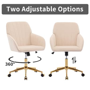YISHENG Velvet Office Desk Chair with Gold Base, with Wheels,Modern Height Adjustable 360 Degree Swivel Upholstered Vanity Chairs with Arms for Living Room Bedroom, Beige,Khaki - Image 8