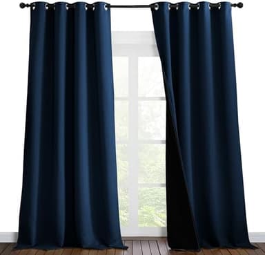NICETOWN 100% Blackout Blinds, Set of 2, 52 inches x 102 inches, Laundry Room Decor Window Treatment Curtains for Large Patio Sliding Door, Thermal Insulated Moroccan Blue Curtains for Bedroom - Image 3