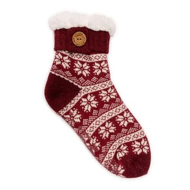 MUK LUKS Women's Fold Over Button Tab Cabin Sock, Red, S/M