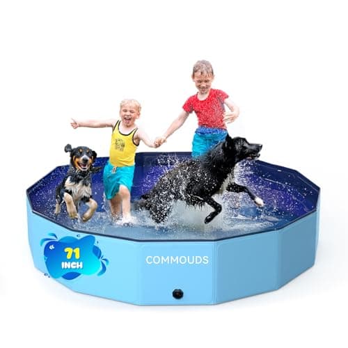 COMMOUDS Foldable Dog Pool, Collapsible Hard Plastic Dog Kiddie Swimming Pool, Portable Pet Bath Tub Wading Pools for Kids and Puppy Small Medium Large Dogs(71inch.D x 12inch.H) - Image 1