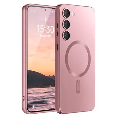 Amzfield Magnetic for Samsung Galaxy S23 Plus Case for Women Men Girls [Compatible with MagSafe] [Camera Lens Protector] Matte Cute Slim Soft Silicone Bumper Shockproof Metallic Phone Case, Pink - Image 9